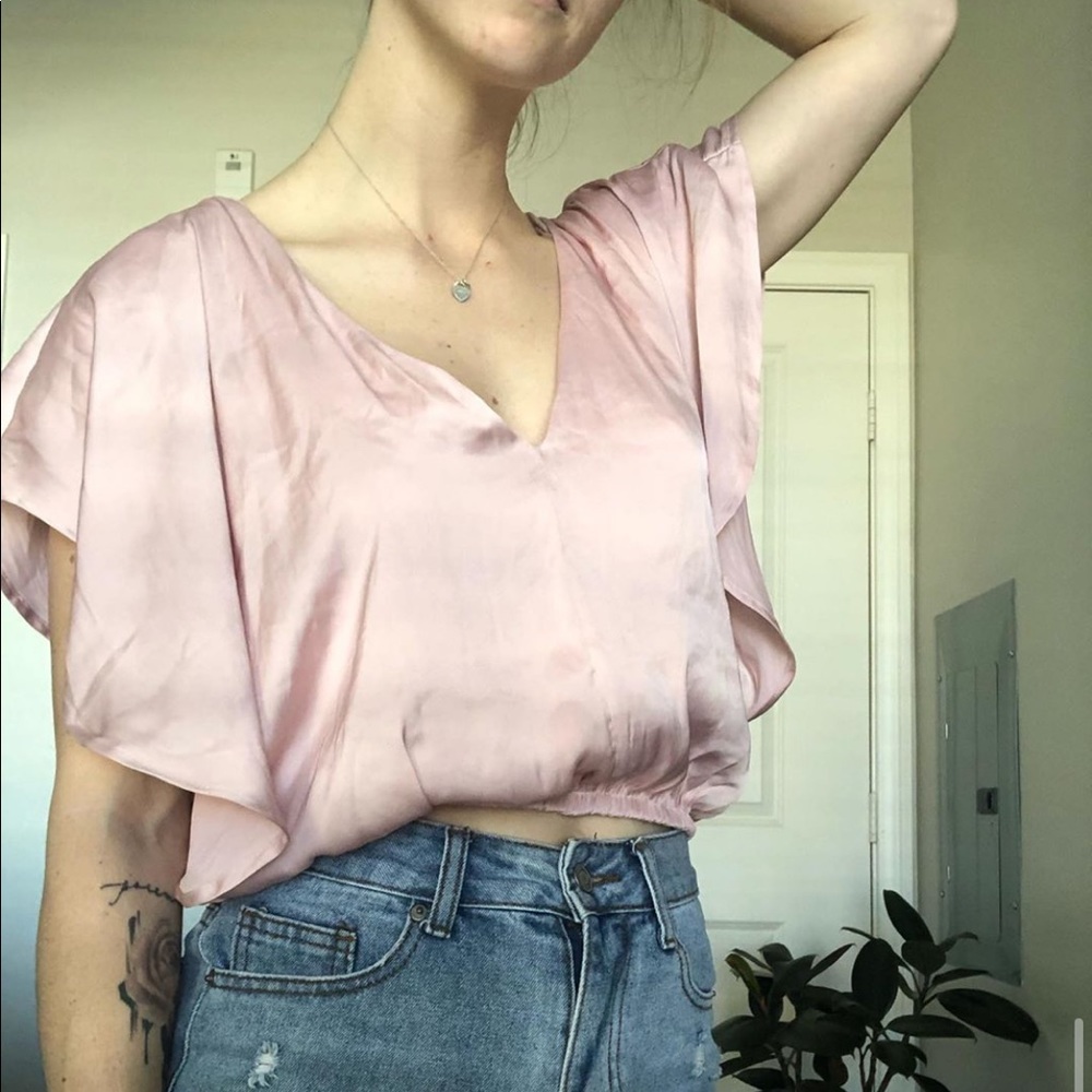 Cropped V-Neck Blouse
